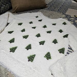 Women's Chance or Fate Brand Fleece Sweatshirt with Green Sequins Trees NWOT, Lg